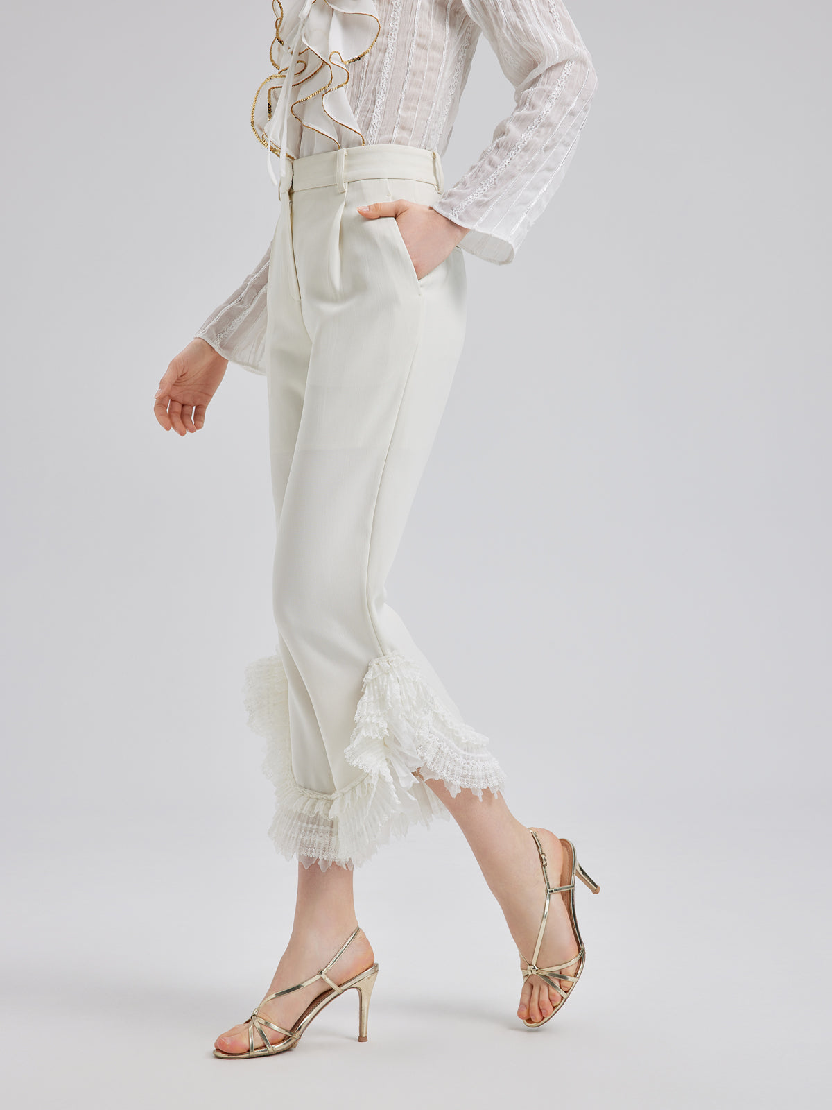 Layered Ruffle Hem Tapered Pants