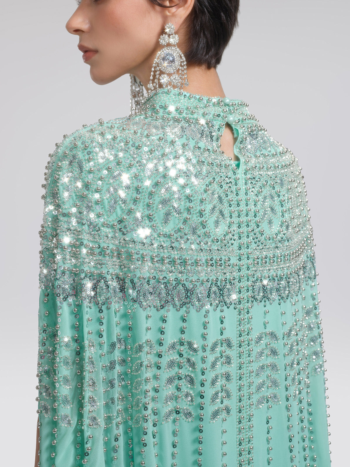 Hand-Beaded Rhinestone Cape Robe (Inner Wear Included)