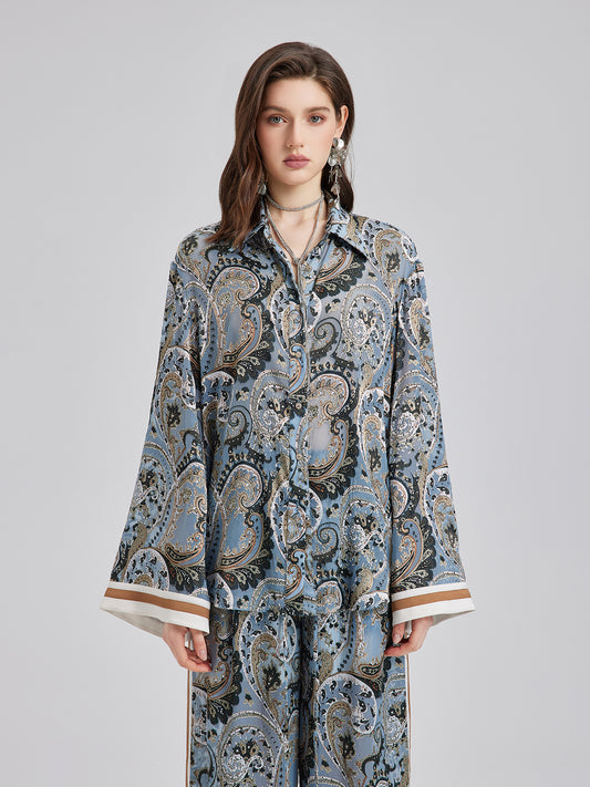 Versatile Bohemian Print Long Sleeve Shirt