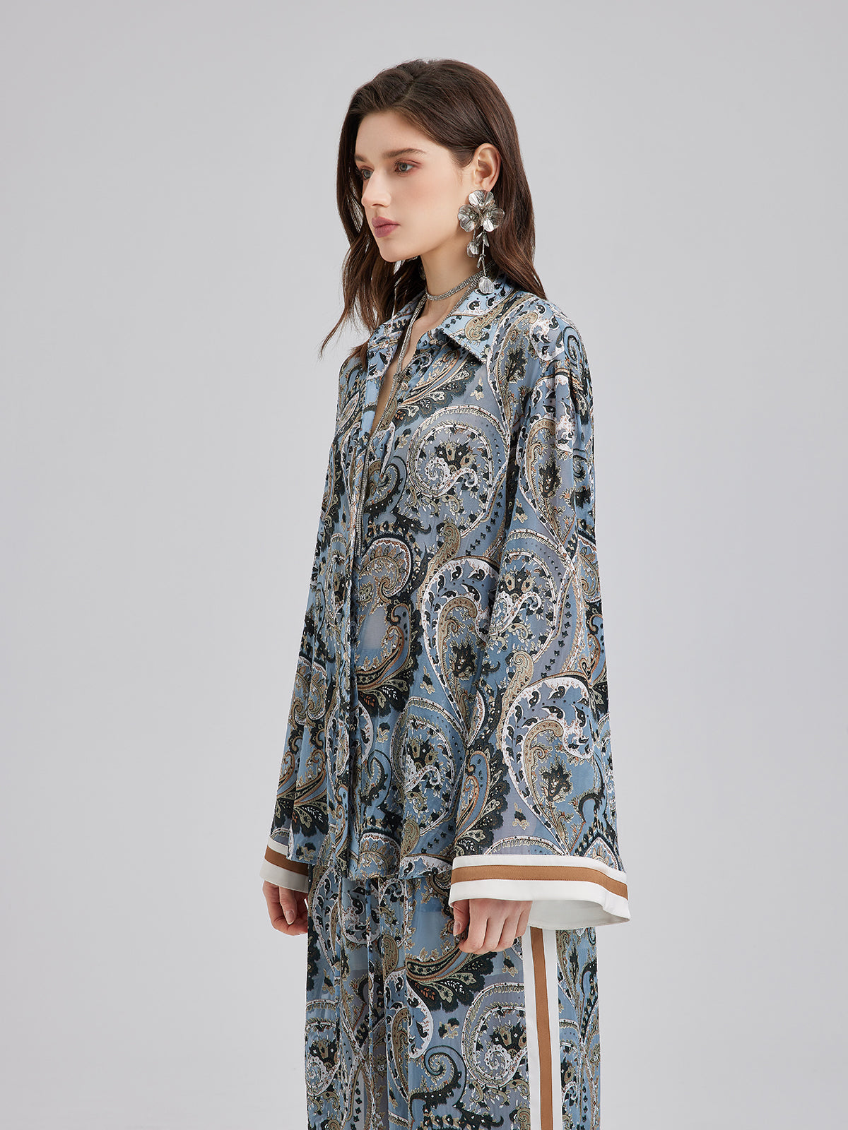 Versatile Bohemian Print Long Sleeve Shirt