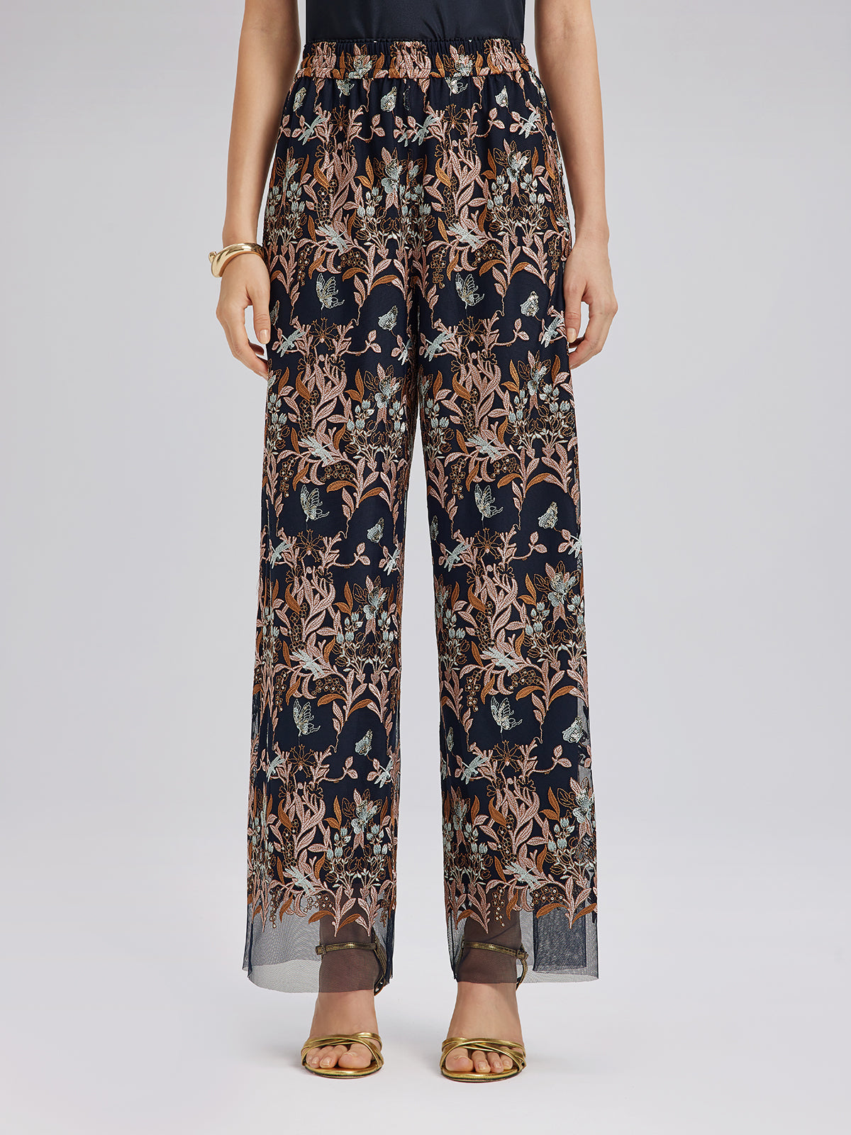 Multicolor Floral Embroidered Pants