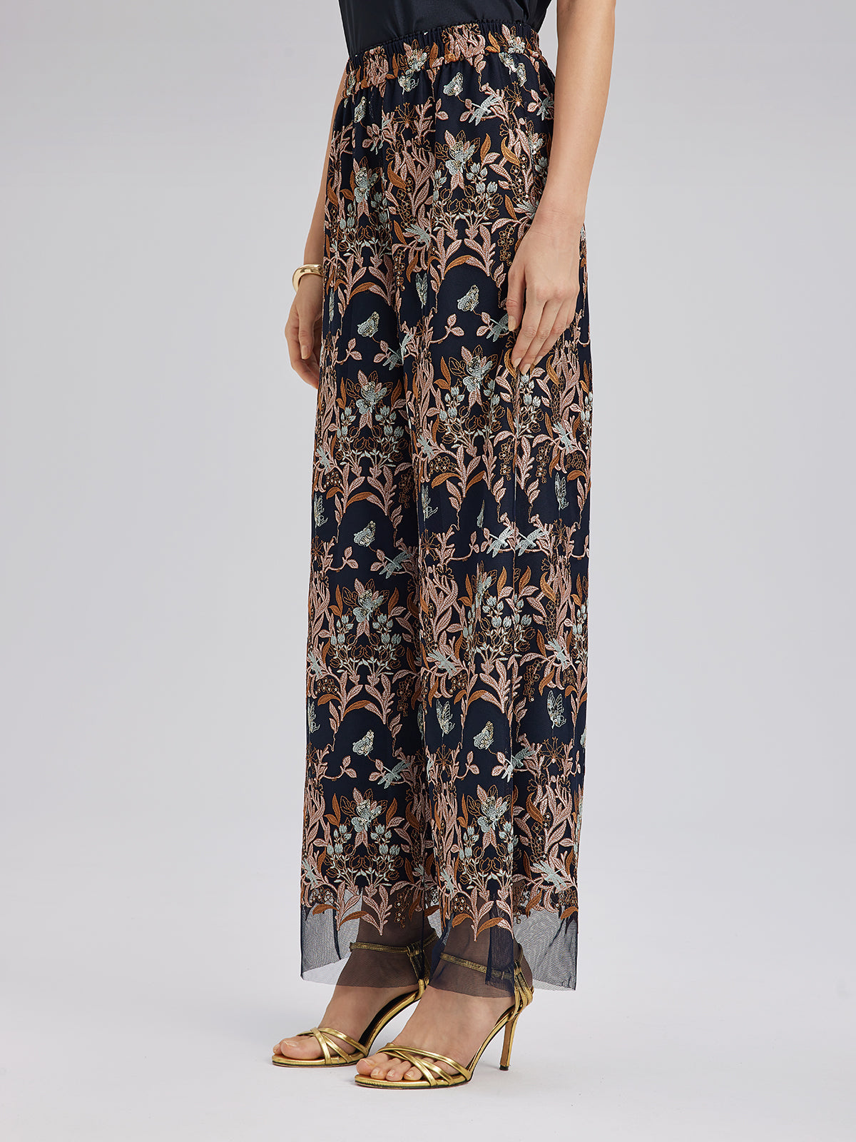 Multicolor Floral Embroidered Pants