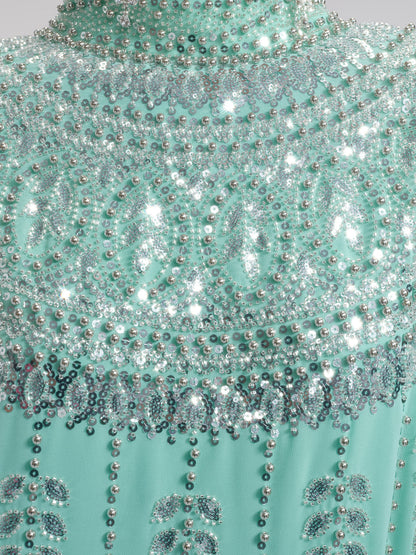 Hand-Beaded Rhinestone Cape Robe (Inner Wear Included)
