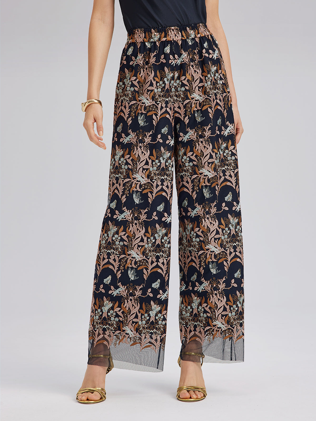 Multicolor Floral Embroidered Pants