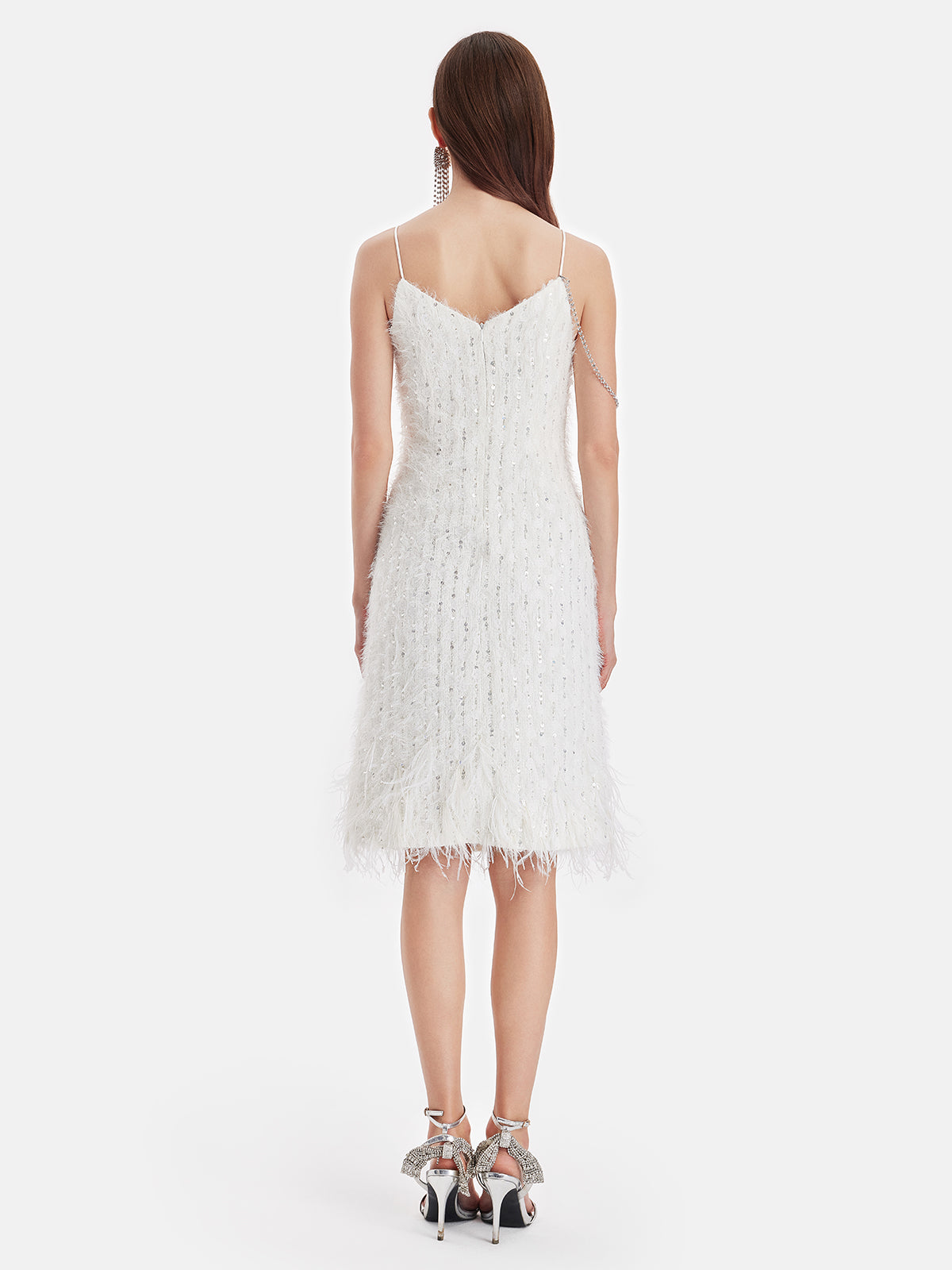 Sequin Ostrich Feather Slip Dress