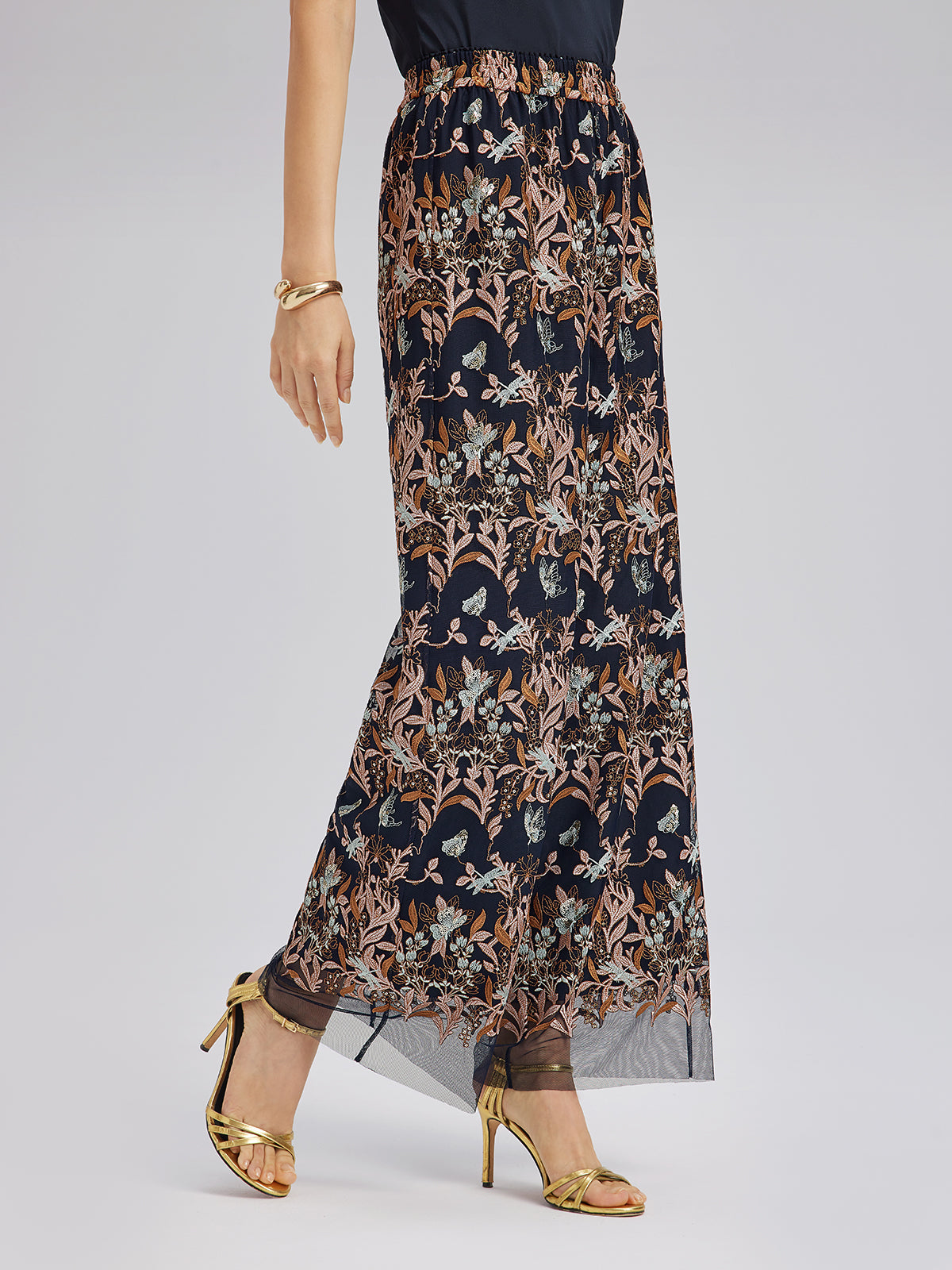 Multicolor Floral Embroidered Pants