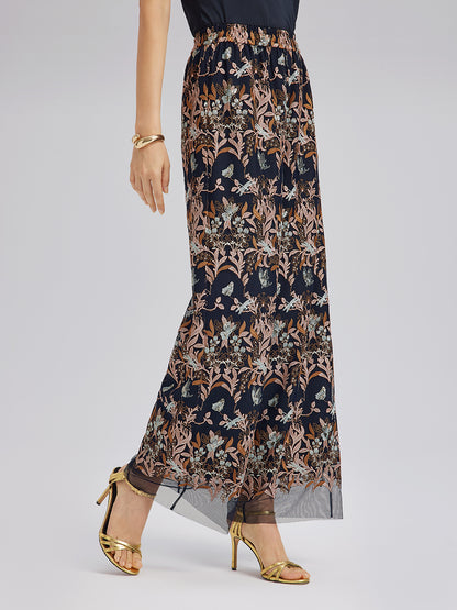 Multicolor Floral Embroidered Pants