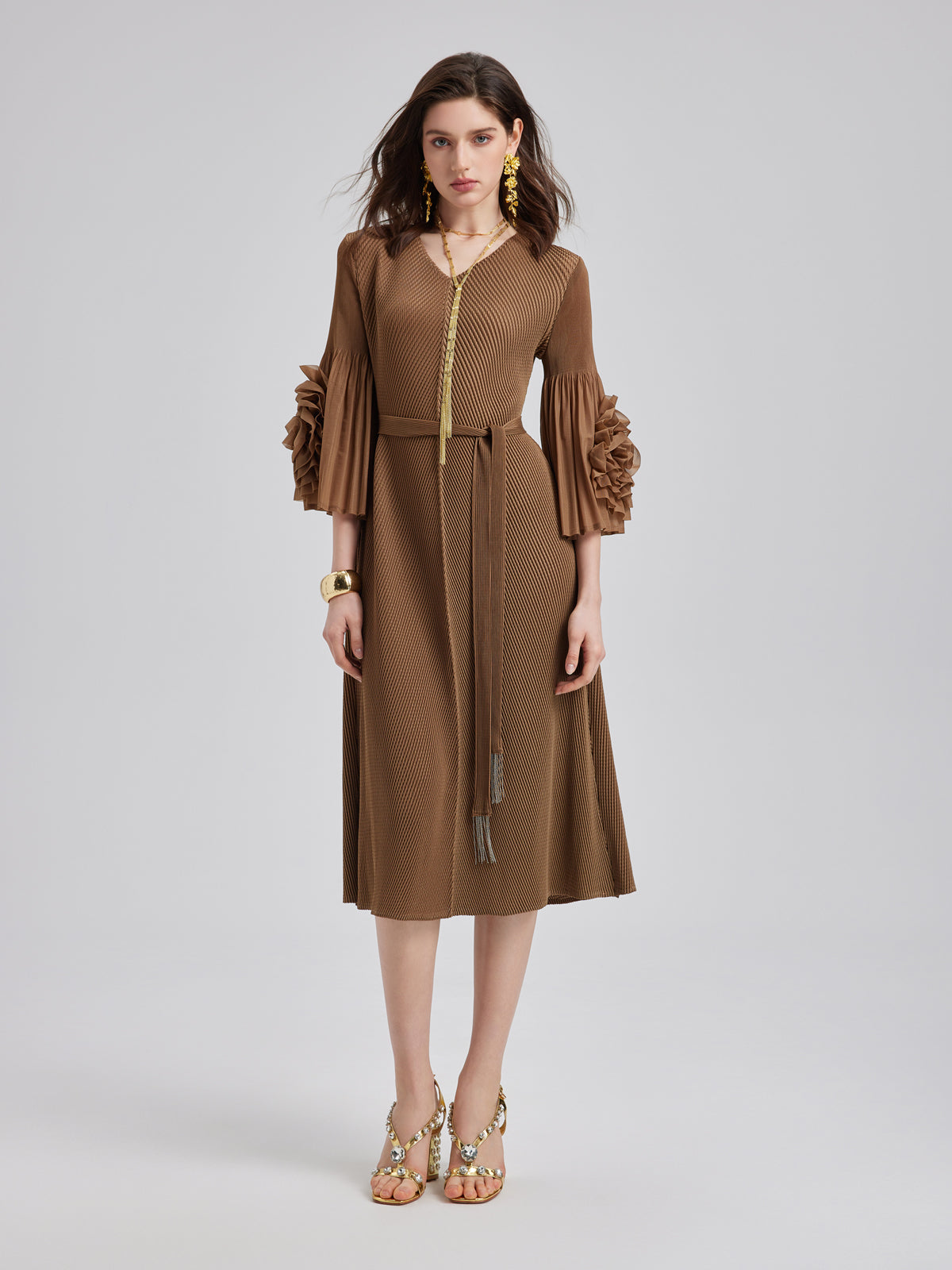 Final Sale |Textured V-Neck Maxi Dress with Belt