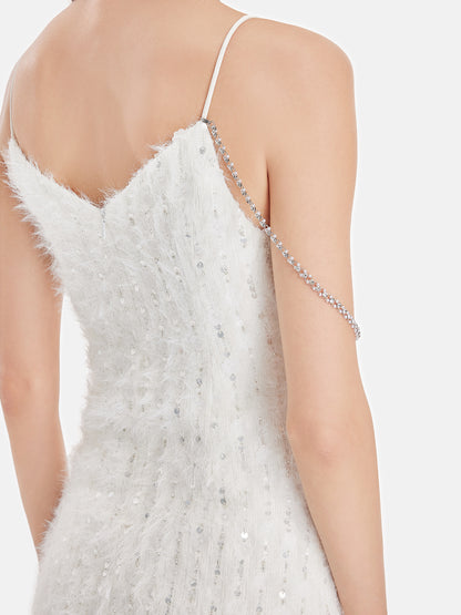 Sequin Ostrich Feather Slip Dress