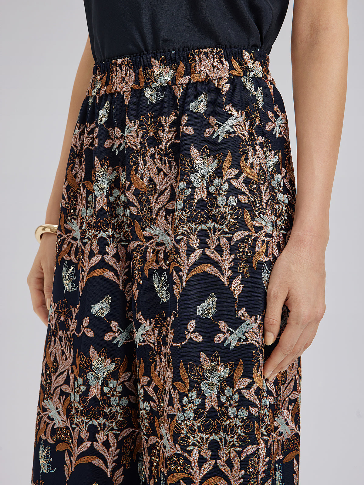 Multicolor Floral Embroidered Pants