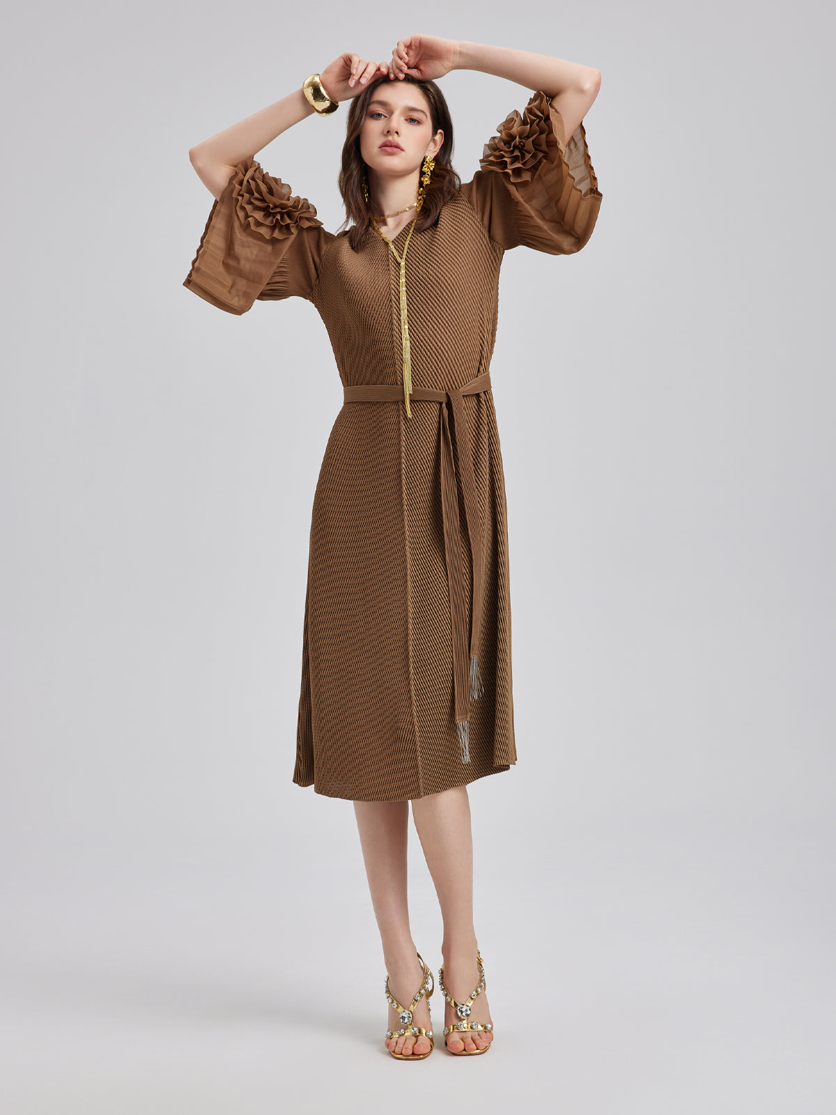 Final Sale |Textured V-Neck Maxi Dress with Belt