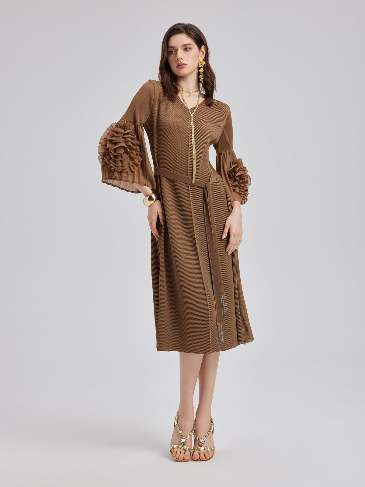 Final Sale |Textured V-Neck Maxi Dress with Belt
