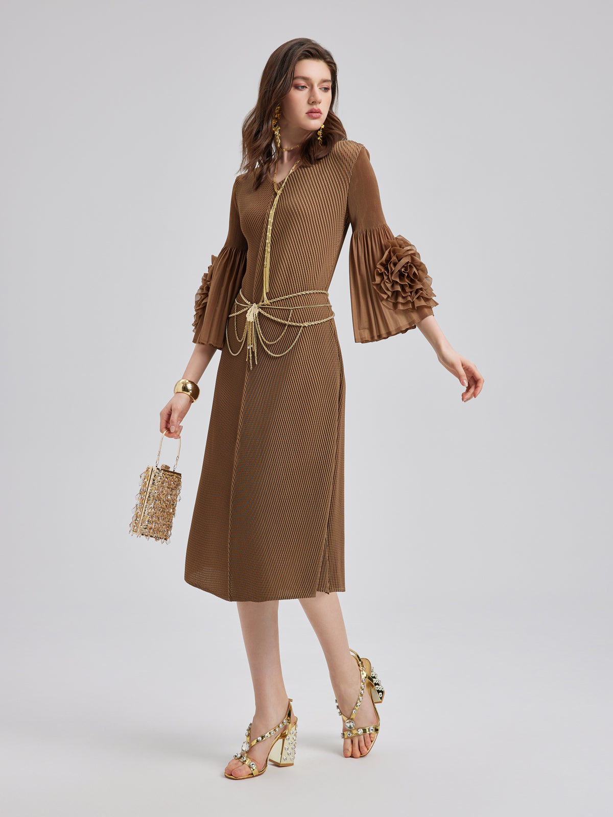 Final Sale |Textured V-Neck Maxi Dress with Belt