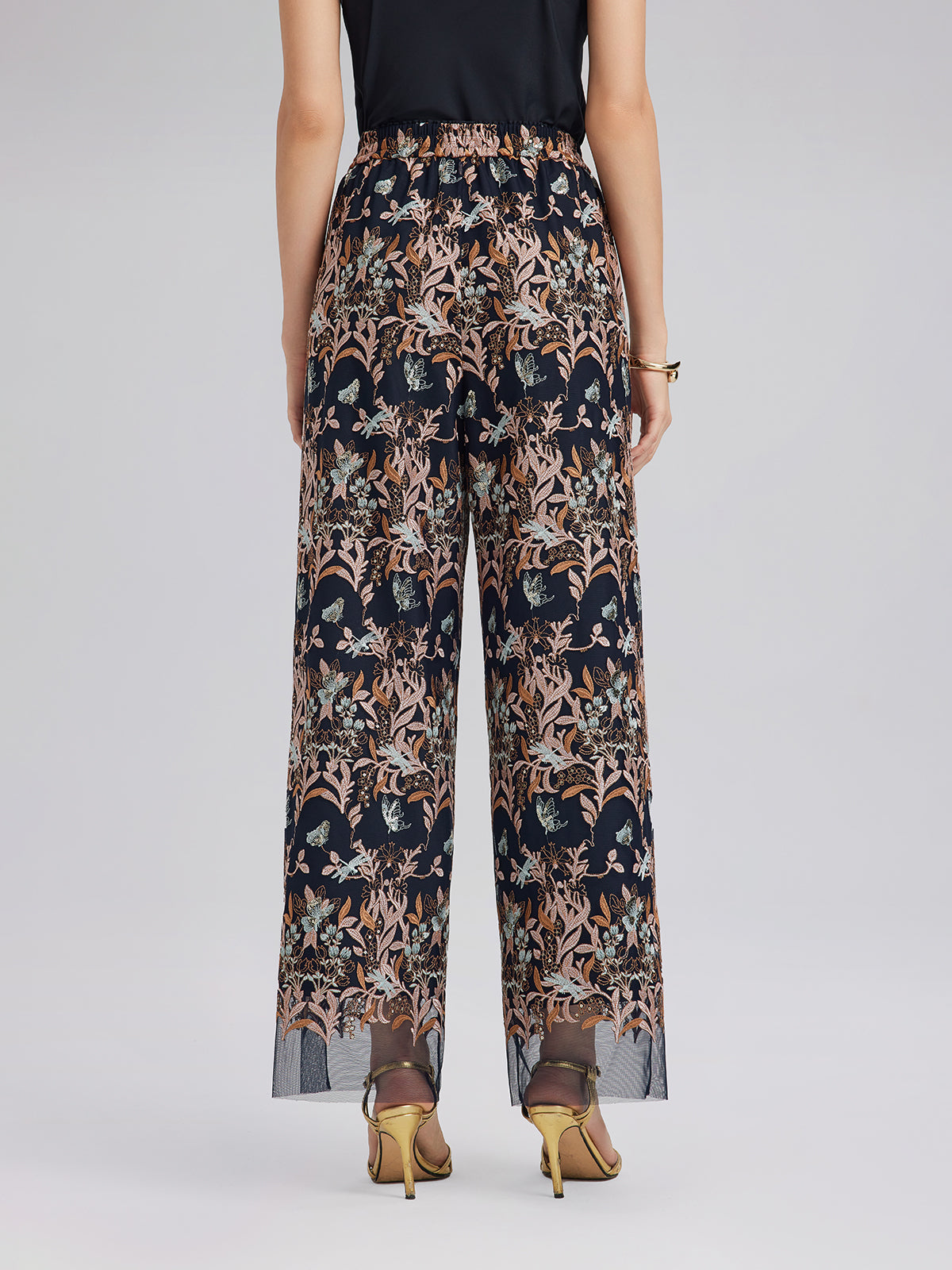 Multicolor Floral Embroidered Pants
