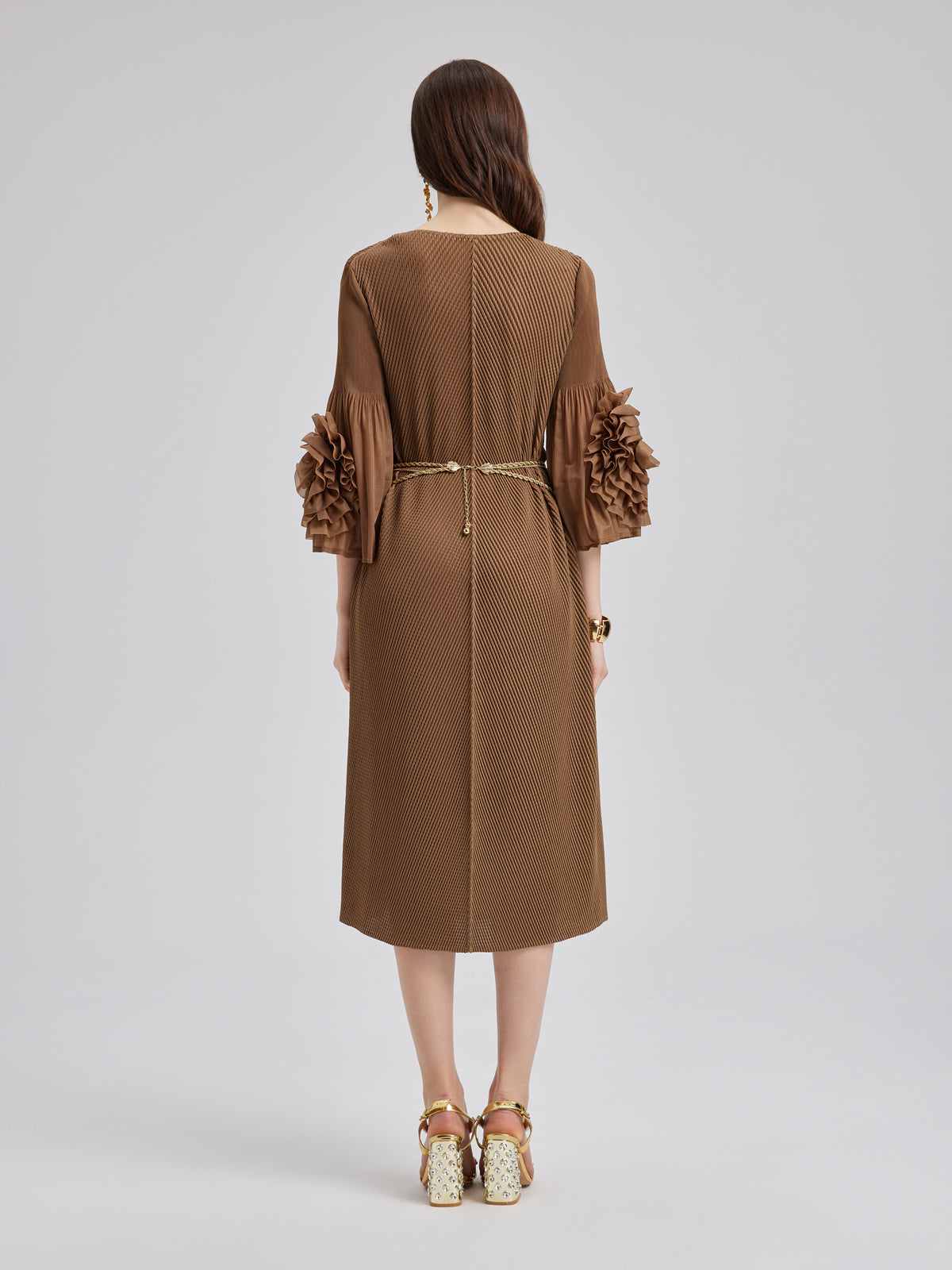 Final Sale |Textured V-Neck Maxi Dress with Belt