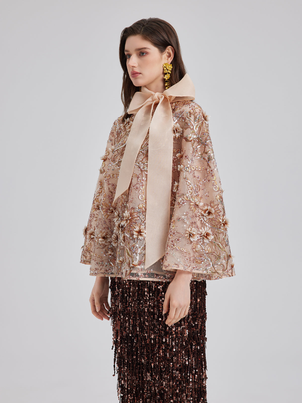 Luxury Embroidered Floral Organza Jacket
