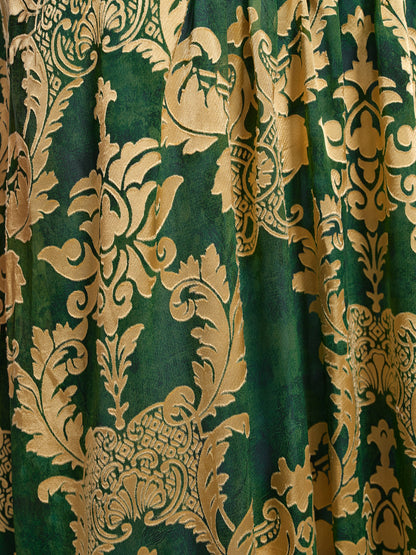 Pleated Jacquard Chiffon Beaded Gown