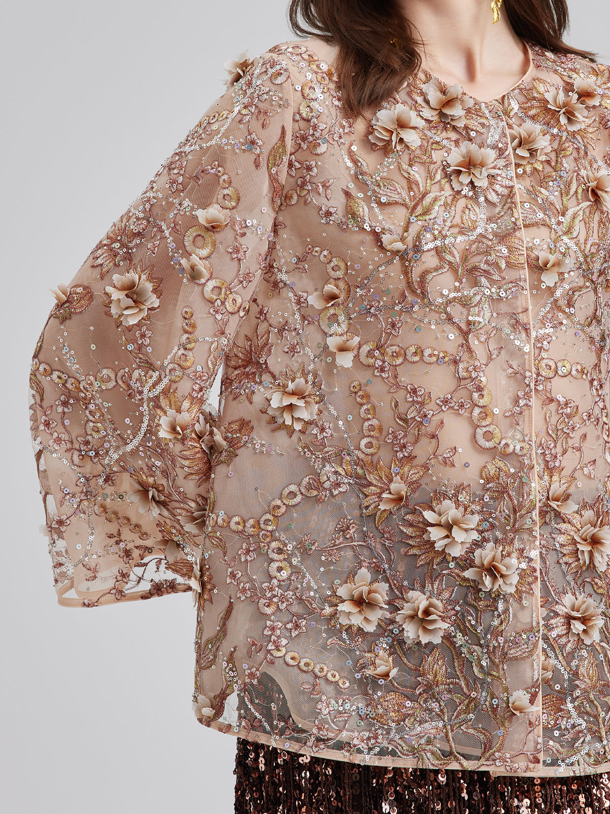 Luxury Embroidered Floral Organza Jacket