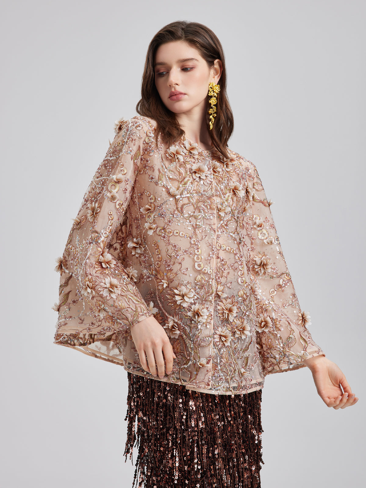 Luxury Embroidered Floral Organza Jacket