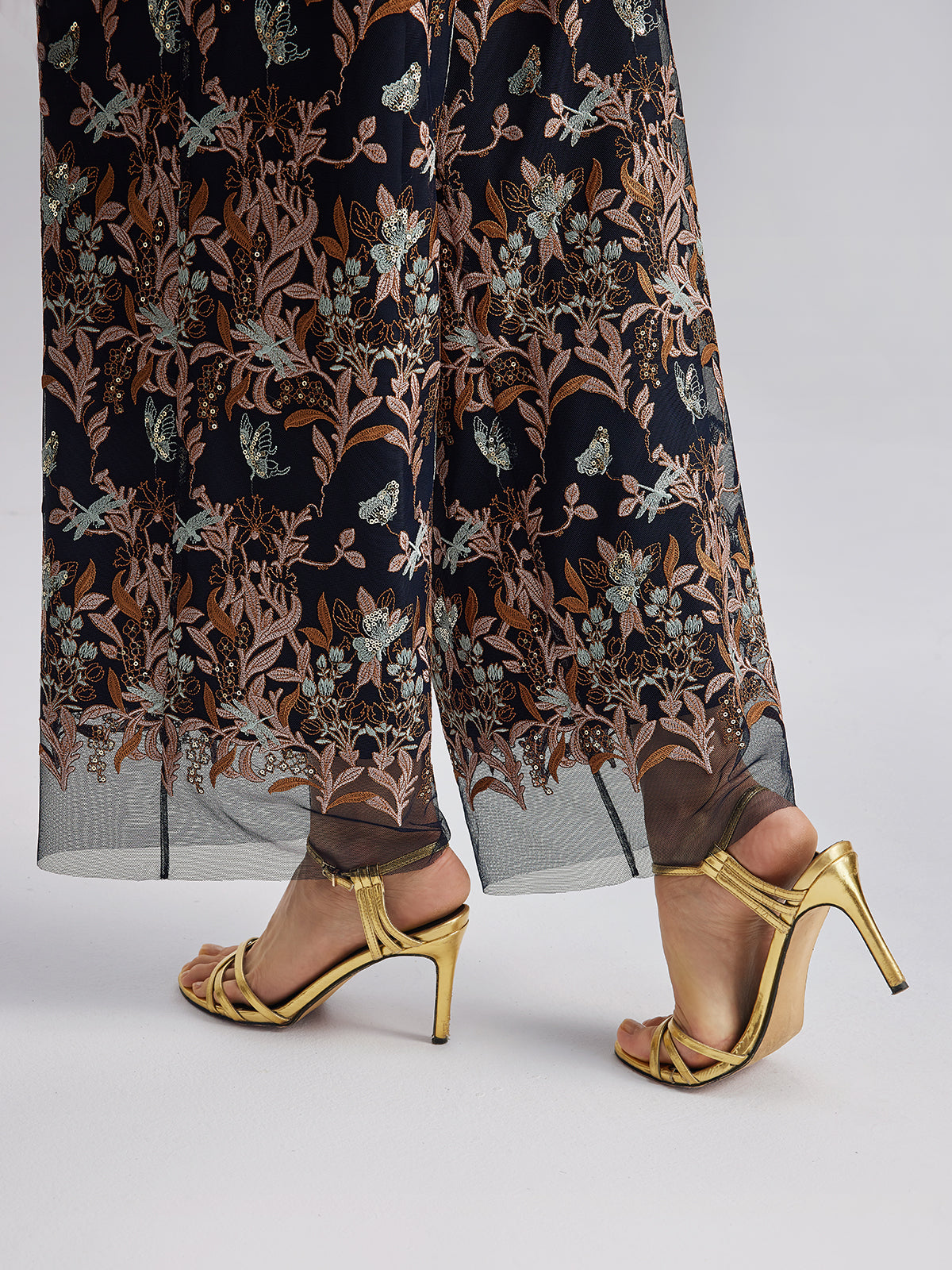 Multicolor Floral Embroidered Pants