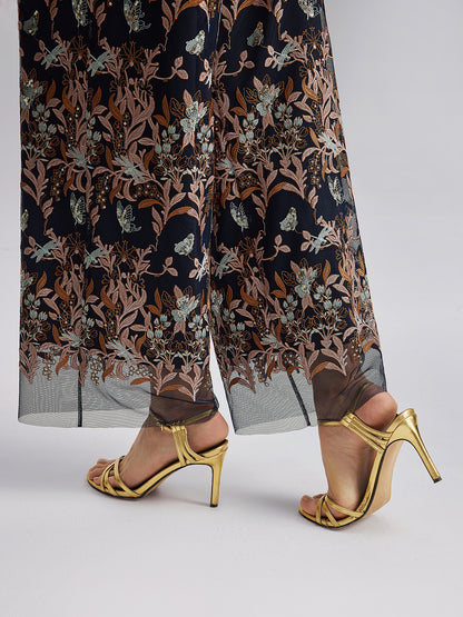 Multicolor Floral Embroidered Pants