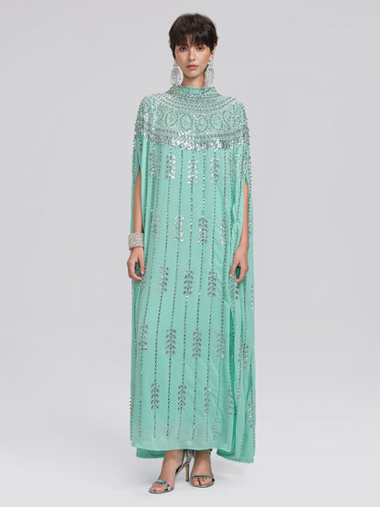 Hand-Beaded Rhinestone Cape Robe (Inner Wear Included)