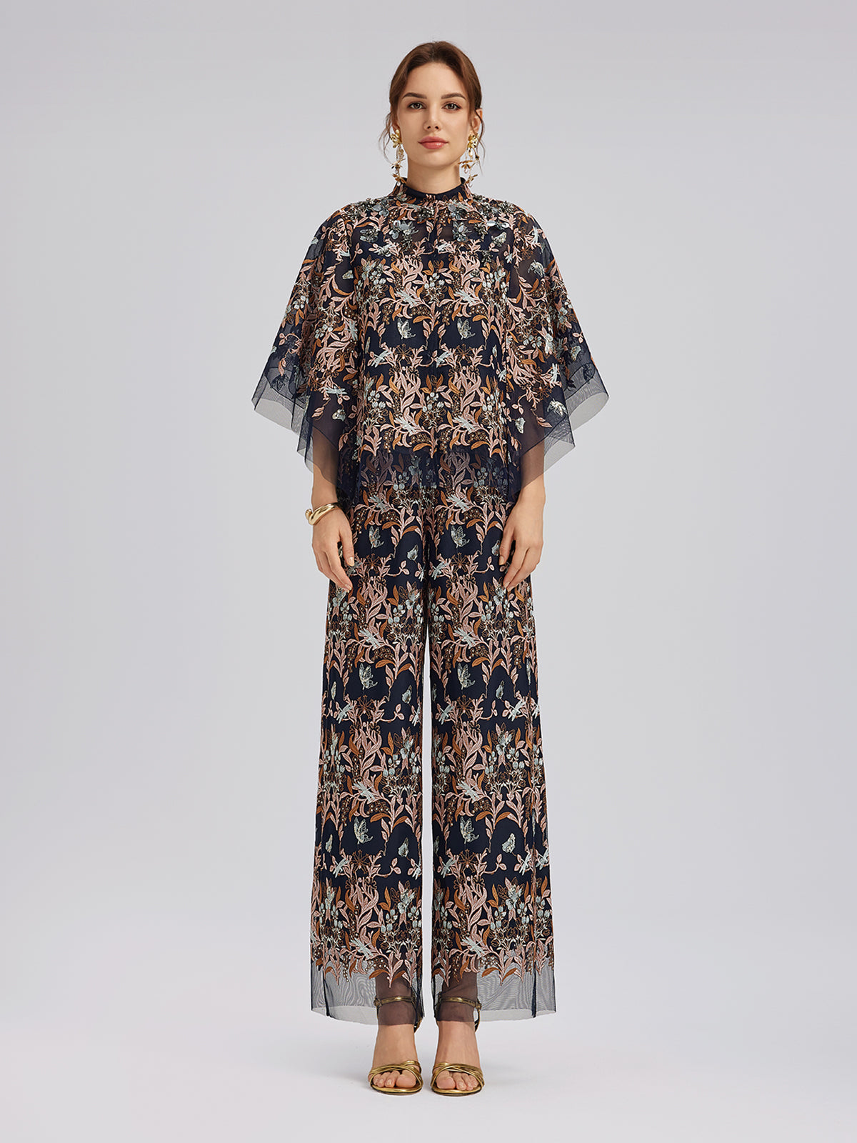 Multicolor Floral Embroidered Pants