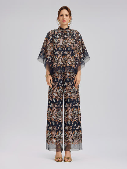 Multicolor Floral Embroidered Pants