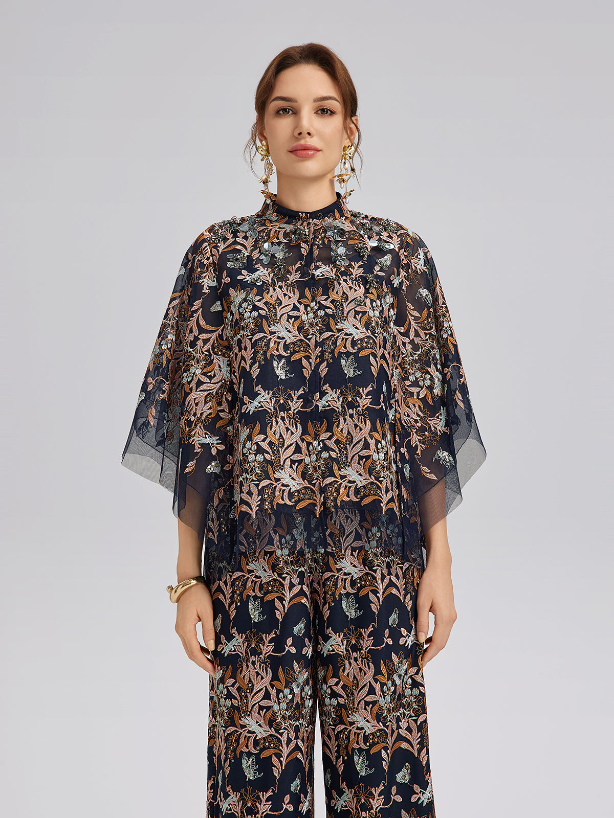 Multicolor Floral Embroidered Beaded Top