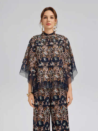 Multicolor Floral Embroidered Beaded Top