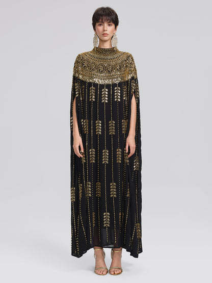 Hand-Beaded Rhinestone Cape Robe (Inner Wear Included)