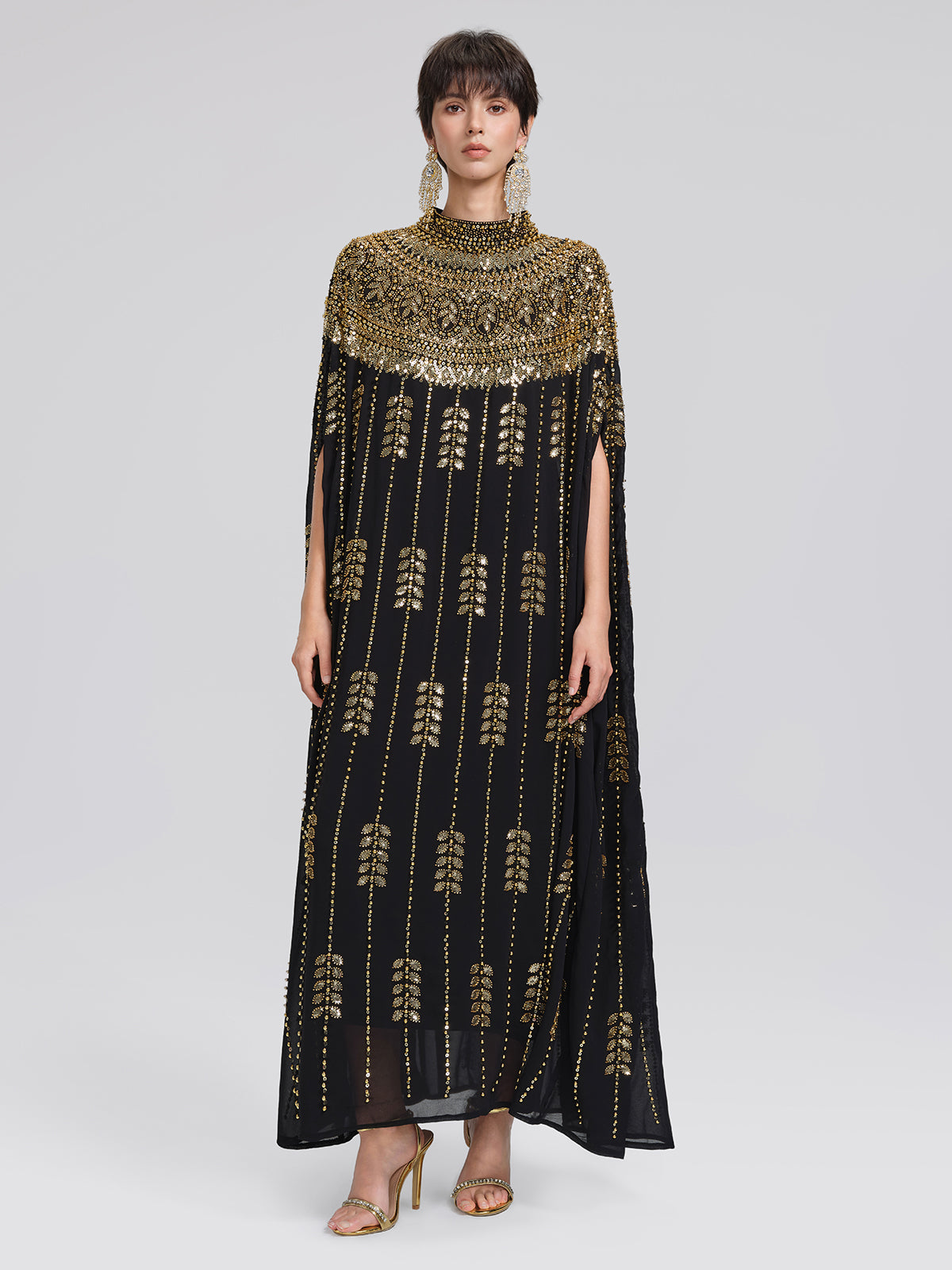 Hand-Beaded Rhinestone Cape Robe (Inner Wear Included)