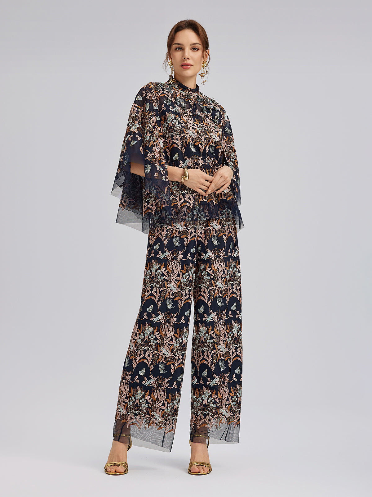 Multicolor Floral Embroidered Pants