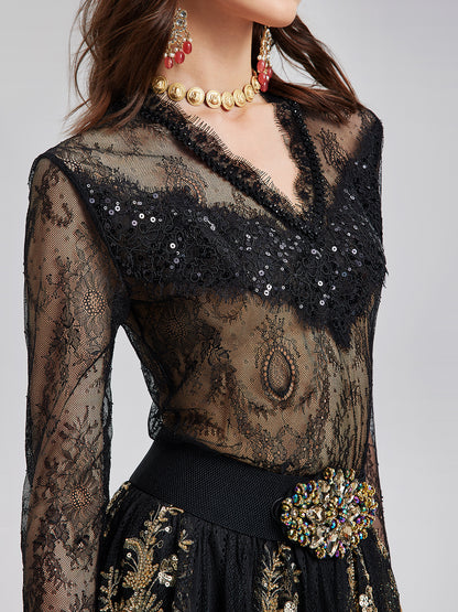 Elegant Lace Embellished Top