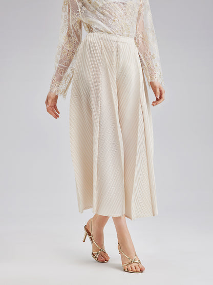 Sculpted Pleated Wide-Leg Pants