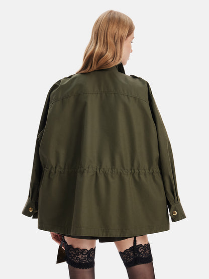 Structured Pocket Drawstring Waist Jacket