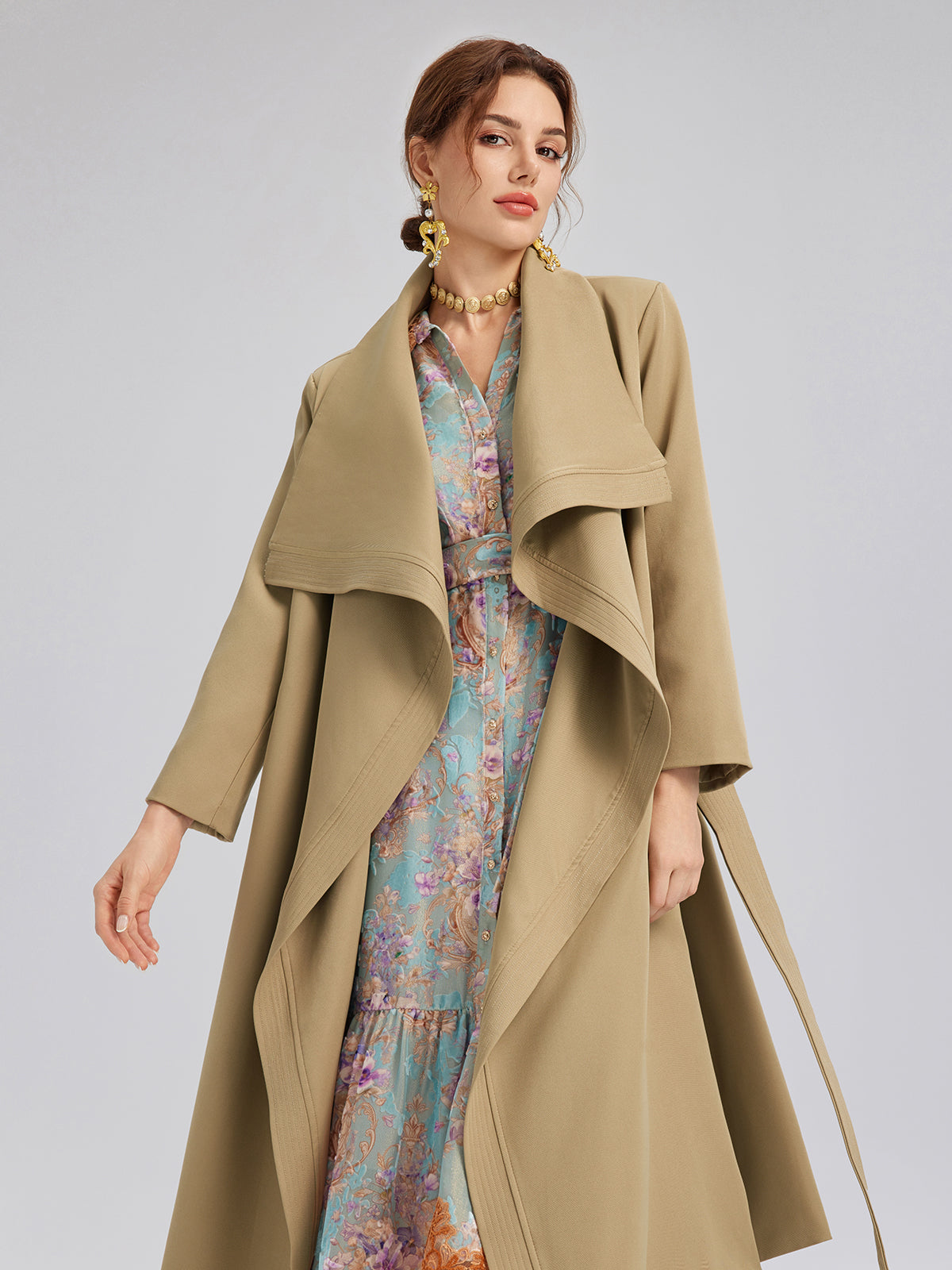 Silk Velvet Devoré Floral Lace Trim Dress (Matching Belt Included)