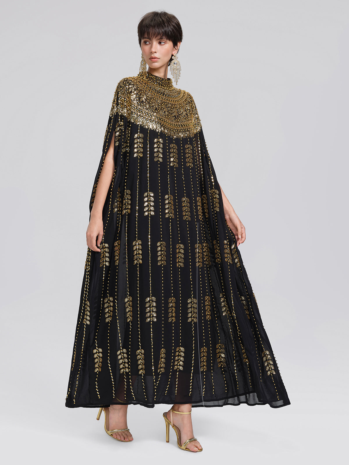 Hand-Beaded Rhinestone Cape Robe (Inner Wear Included)