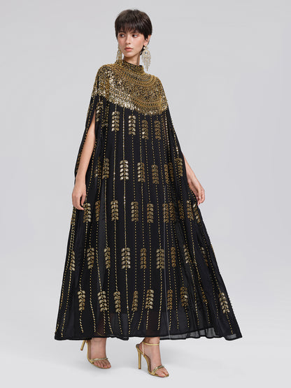 Hand-Beaded Rhinestone Cape Robe (Inner Wear Included)