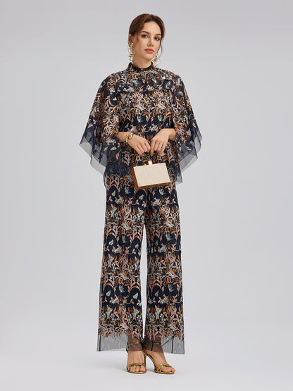 Multicolor Floral Embroidered Pants