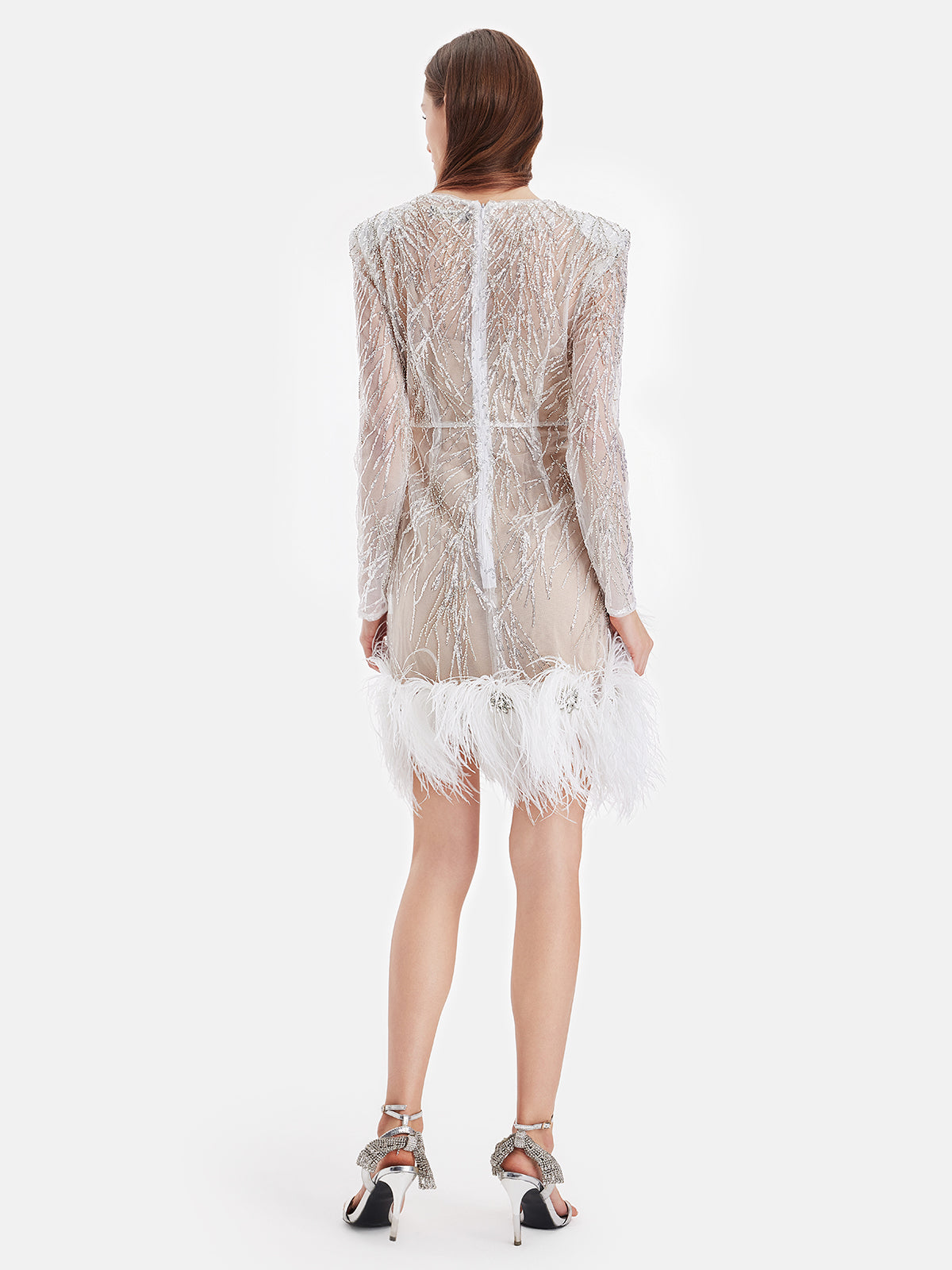 Ostrich Feather Hand-Embroidered Beaded Dress