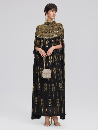 Hand-Beaded Rhinestone Cape Robe (Inner Wear Included)