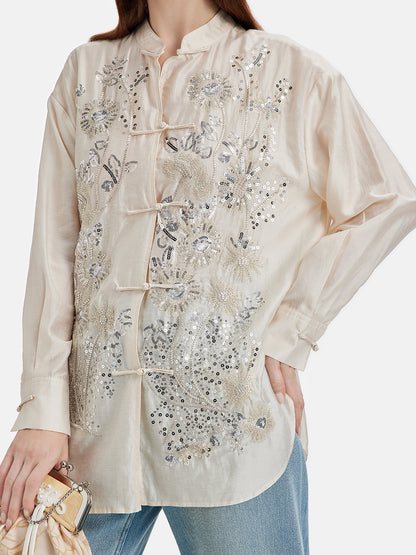 Silk Embroidered Sequin Oriental Top