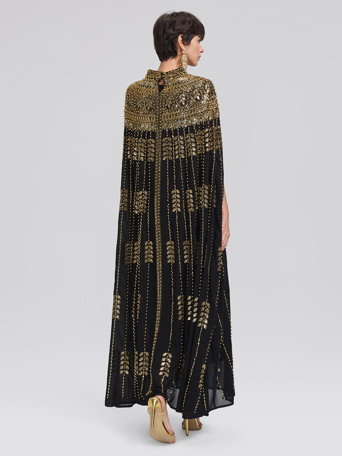 Hand-Beaded Rhinestone Cape Robe (Inner Wear Included)