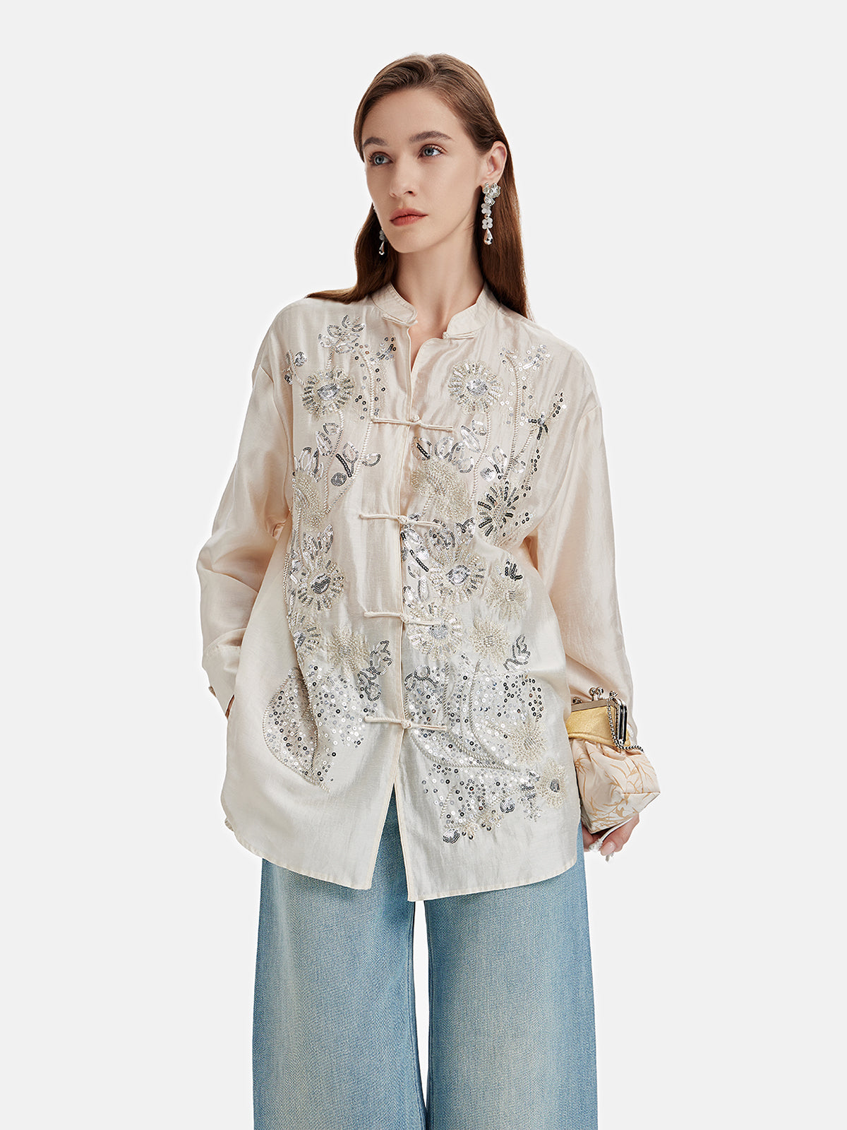 Silk Embroidered Sequin Oriental Top