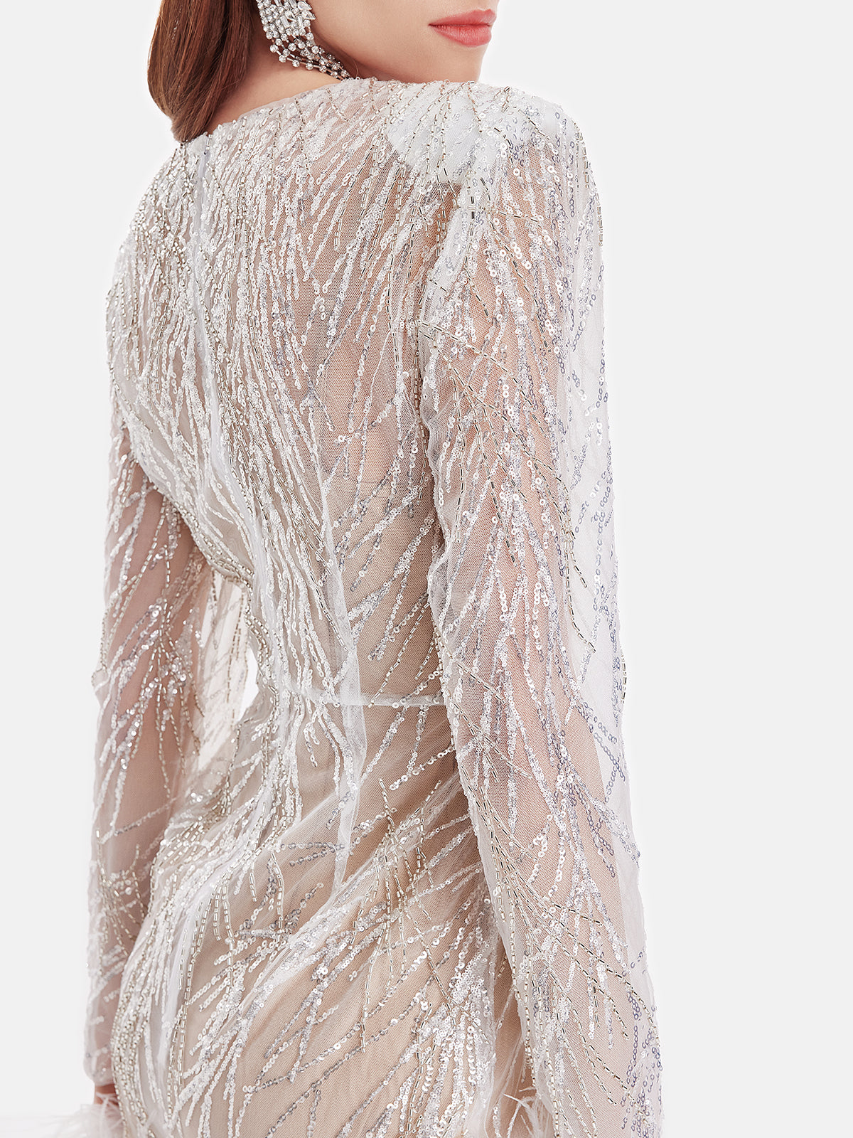 Ostrich Feather Hand-Embroidered Beaded Dress