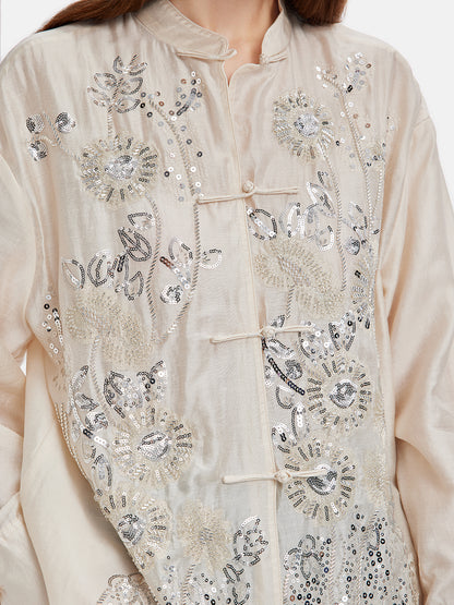 Silk Embroidered Sequin Oriental Top