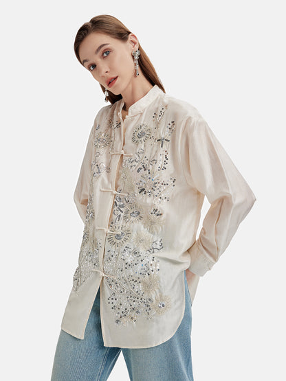 Silk Embroidered Sequin Oriental Top