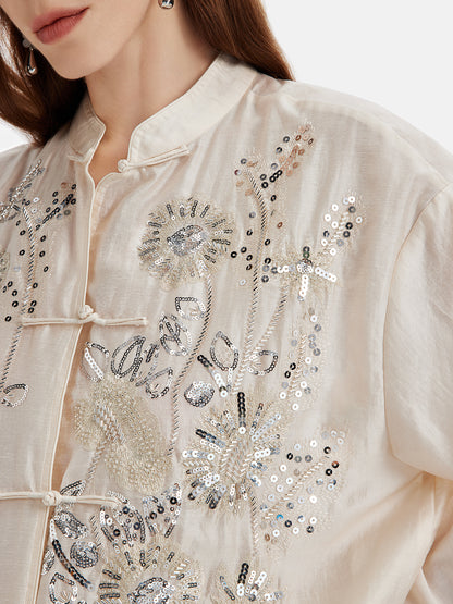 Silk Embroidered Sequin Oriental Top