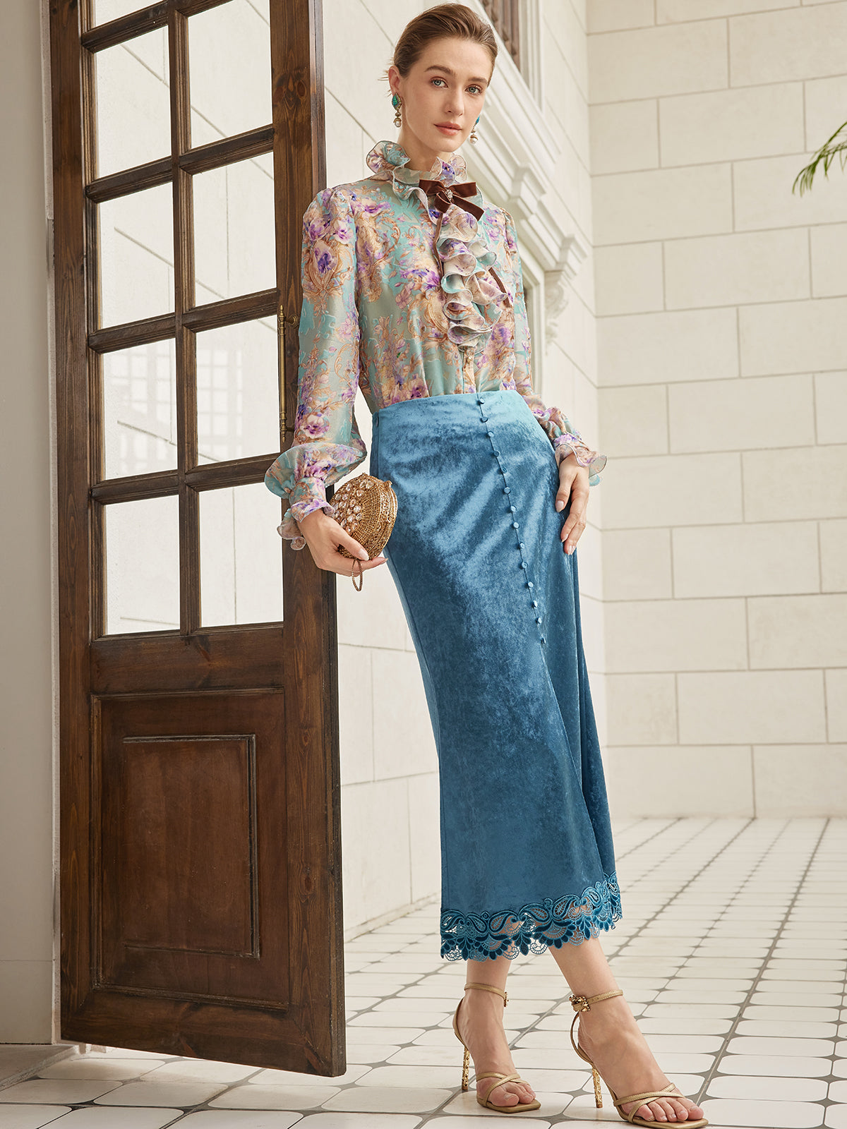 Silk Velvet Devoré Ribbon Bow Ruffle Blouse – RICHRADIQS